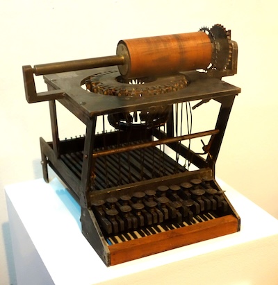 A replica of the Sholes and Glidden typewriter prototype, created in 1870, from the Wisconsin Historical Museum